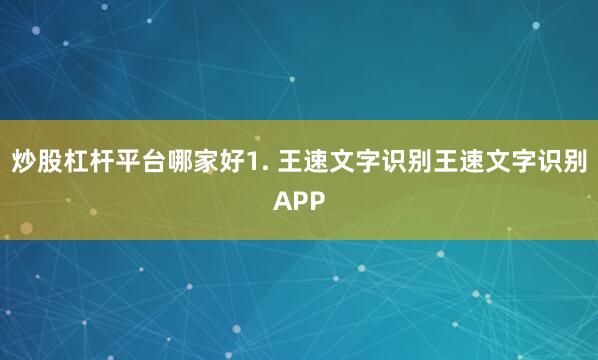 炒股杠杆平台哪家好1. 王速文字识别王速文字识别APP